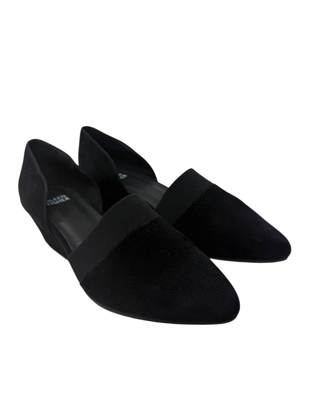 Eileen Fisher Hilly Suede d'Orsay Wedge Pumps Stretch Black Size 7.5